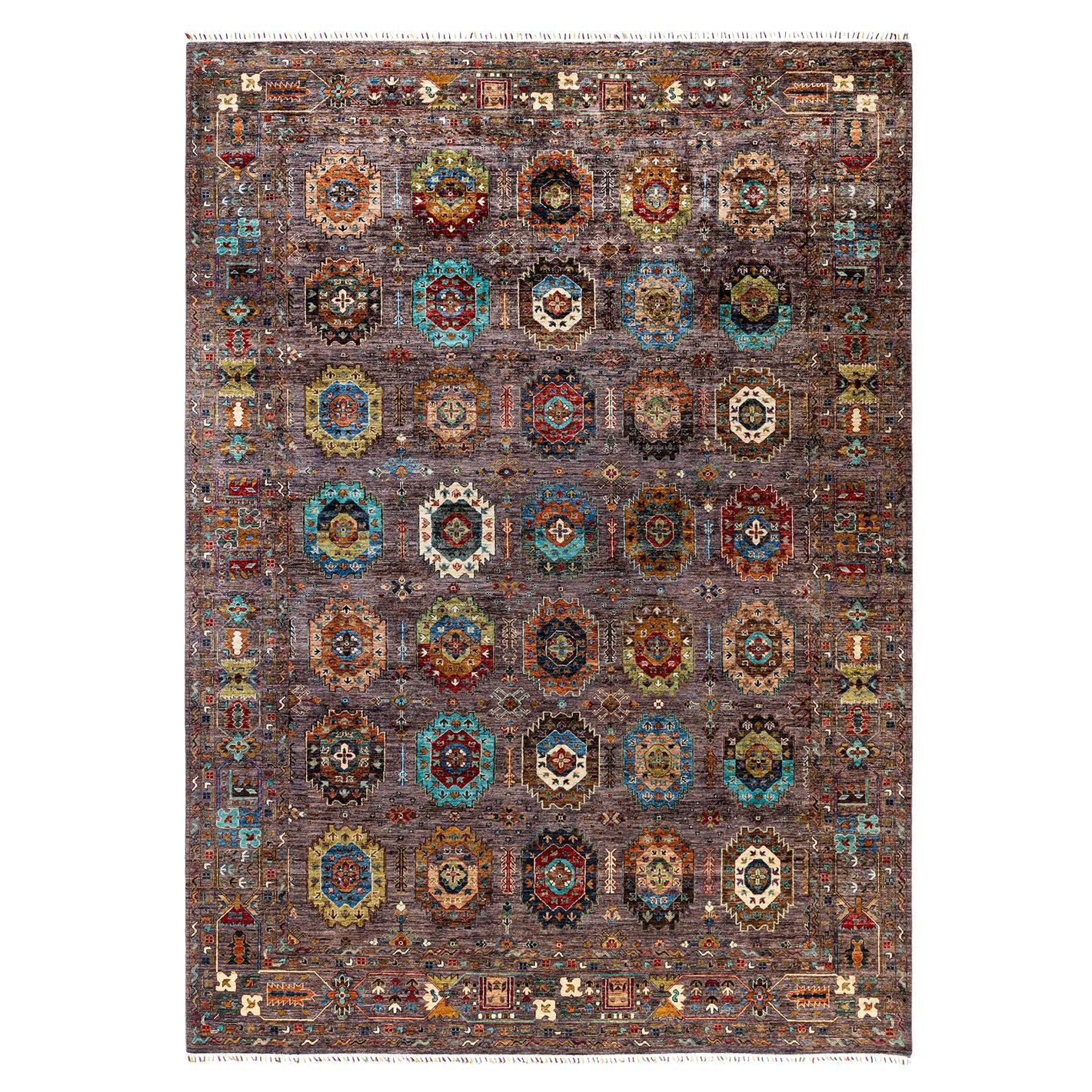 Bohemian Tribal Hand Knotted Wool Brown Area Rug 9' 1" x 12' 6"
