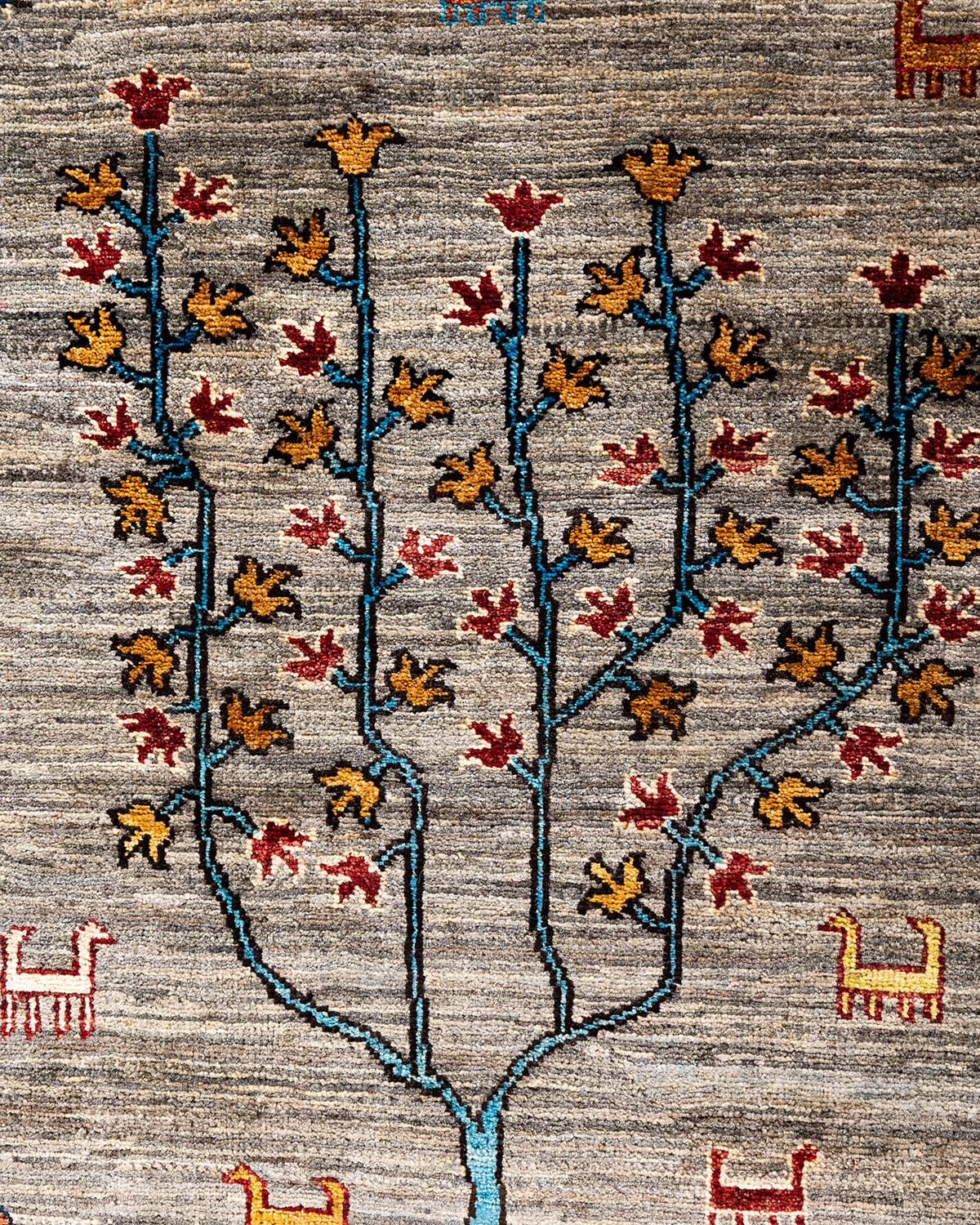 Pakistanais Tapis de zone Bohemian Tribal en laine nouée à la main Brown 9' 2