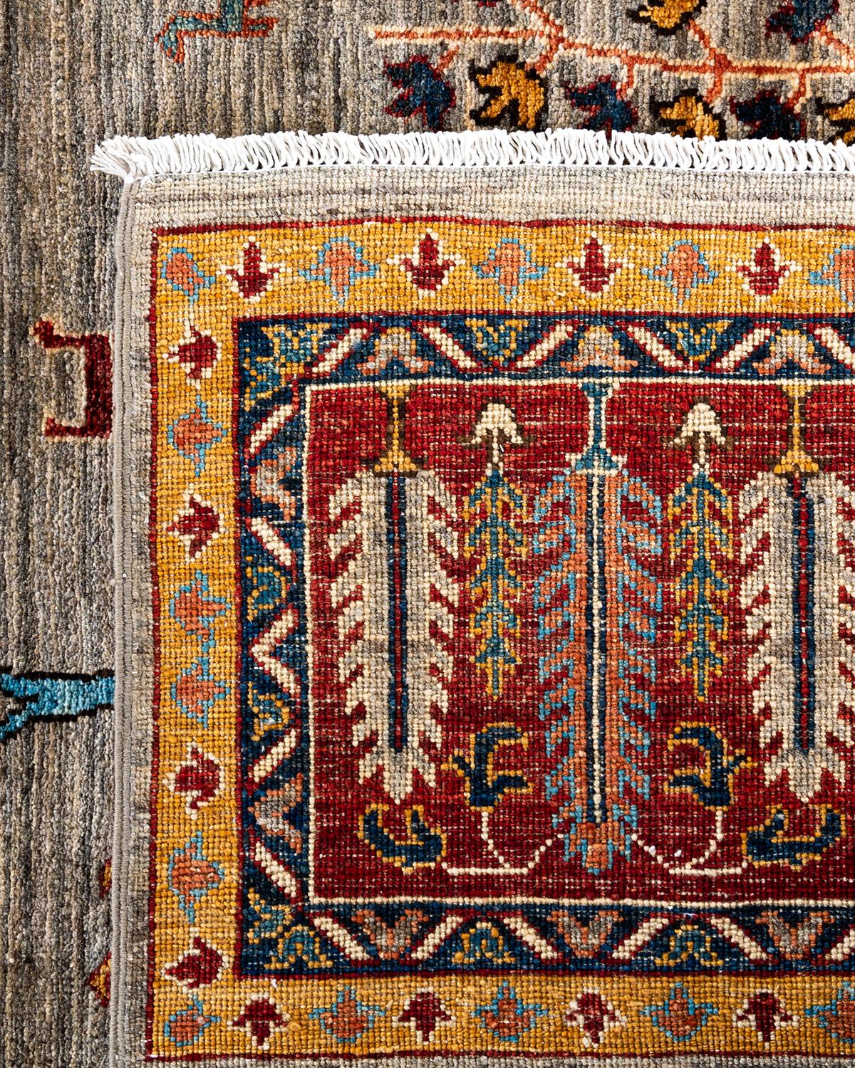Tapis de zone Bohemian Tribal en laine nouée à la main Brown 9' 2