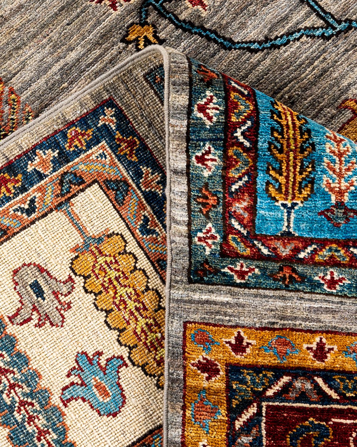 XXIe siècle et contemporain Tapis de zone Bohemian Tribal en laine nouée à la main Brown 9' 2