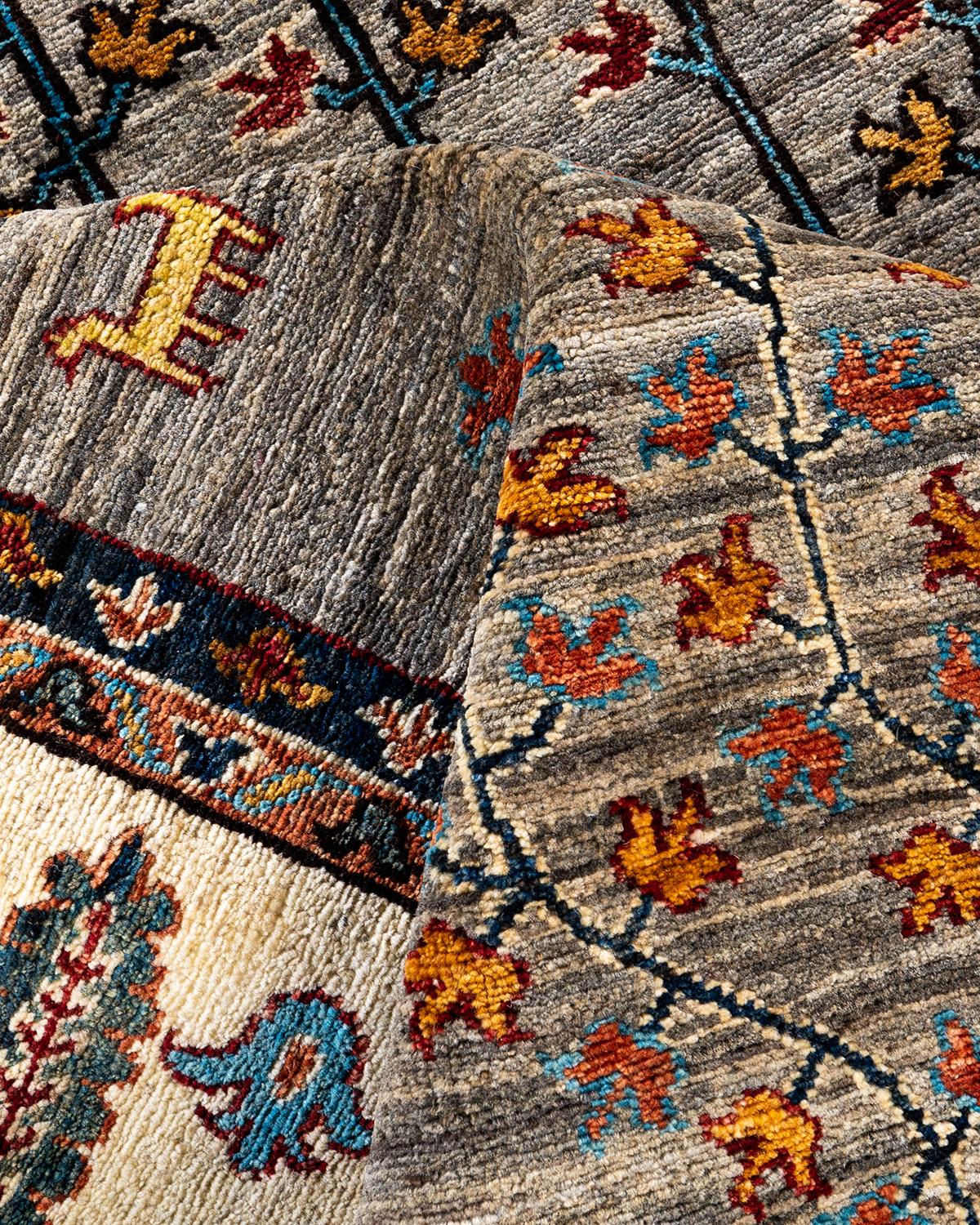 Laine Tapis de zone Bohemian Tribal en laine nouée à la main Brown 9' 2