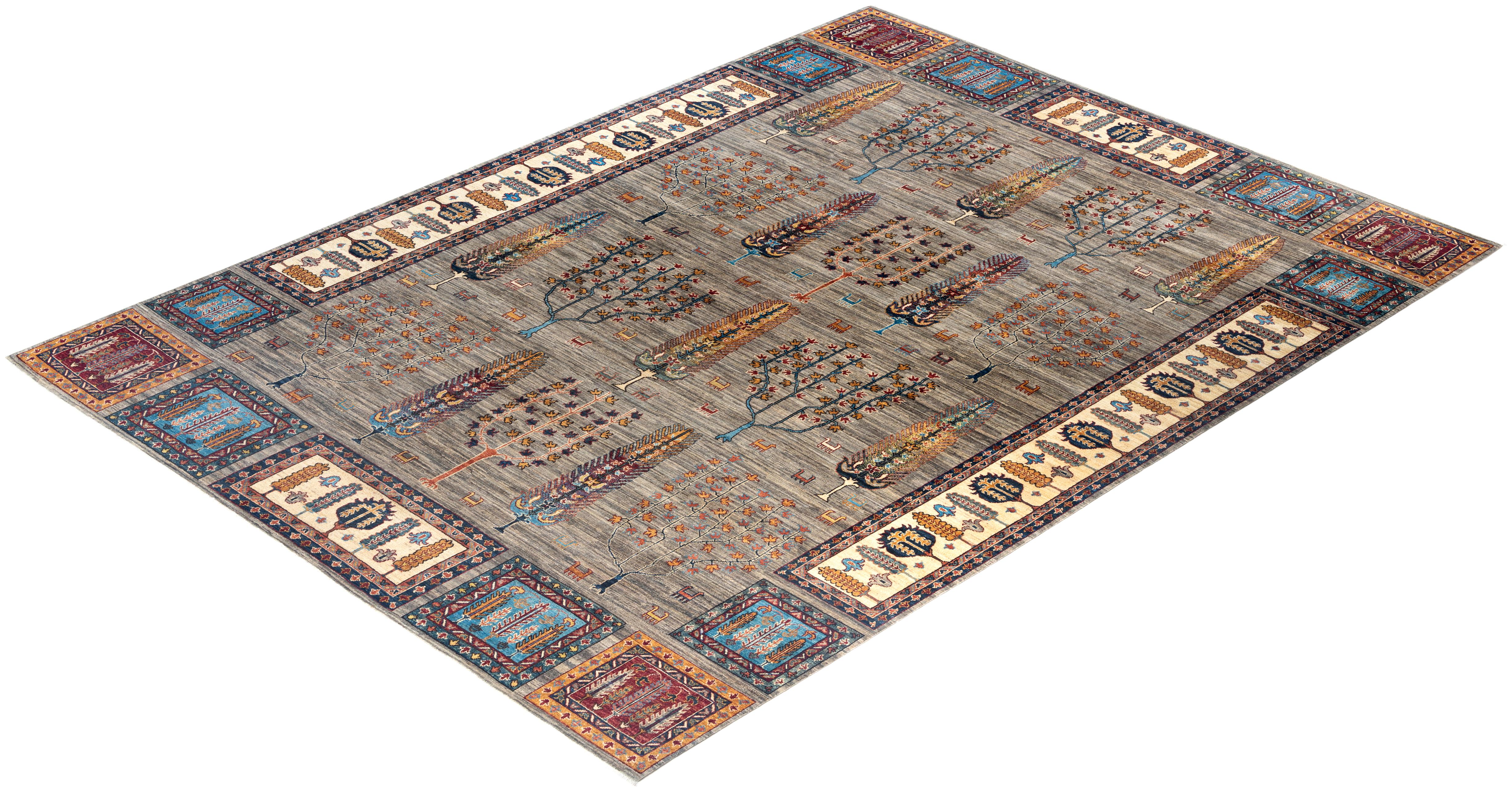 Tapis de zone Bohemian Tribal en laine nouée à la main Brown 9' 2