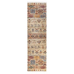 Bohemian Tribal Hand Knotted Wool Brown Runner 2' 9" x 9' 11"