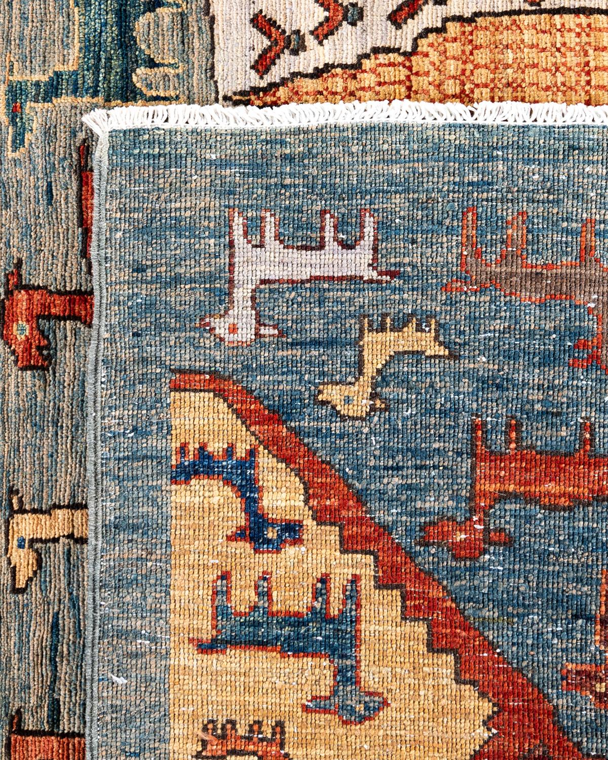 Tapis de laine gris de Bohème noué à la main 7' 10