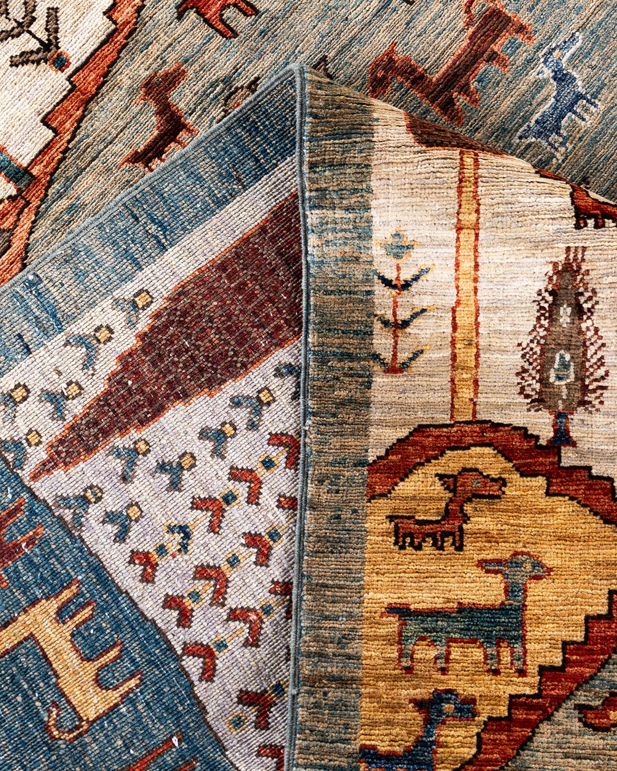 XXIe siècle et contemporain Tapis de laine gris de Bohème noué à la main 7' 10