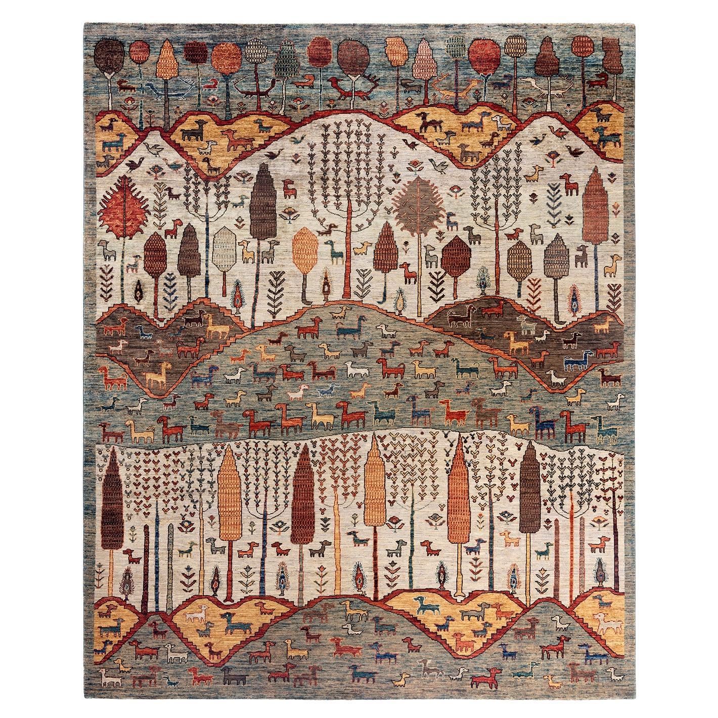 Tapis de laine gris de Bohème noué à la main 7' 10" x 9' 7" en vente
