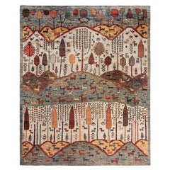 Tapis de laine gris de Bohème noué à la main 7' 10" x 9' 7"