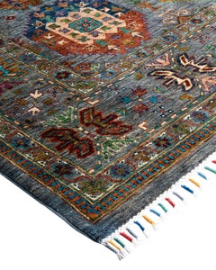 Handgeknüpfter grauer Teppich aus Wolle im böhmischen Stammesstil 8' 0" x 9' 10"