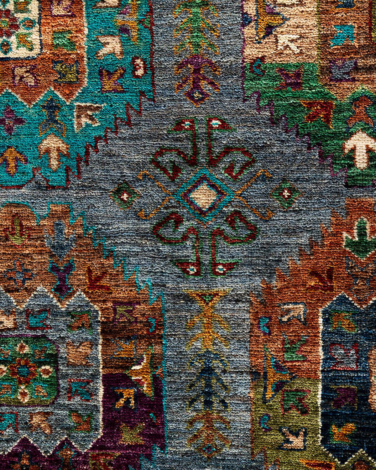 Pakistanais Tapis de laine gris de Bohème noué à la main 8' 0