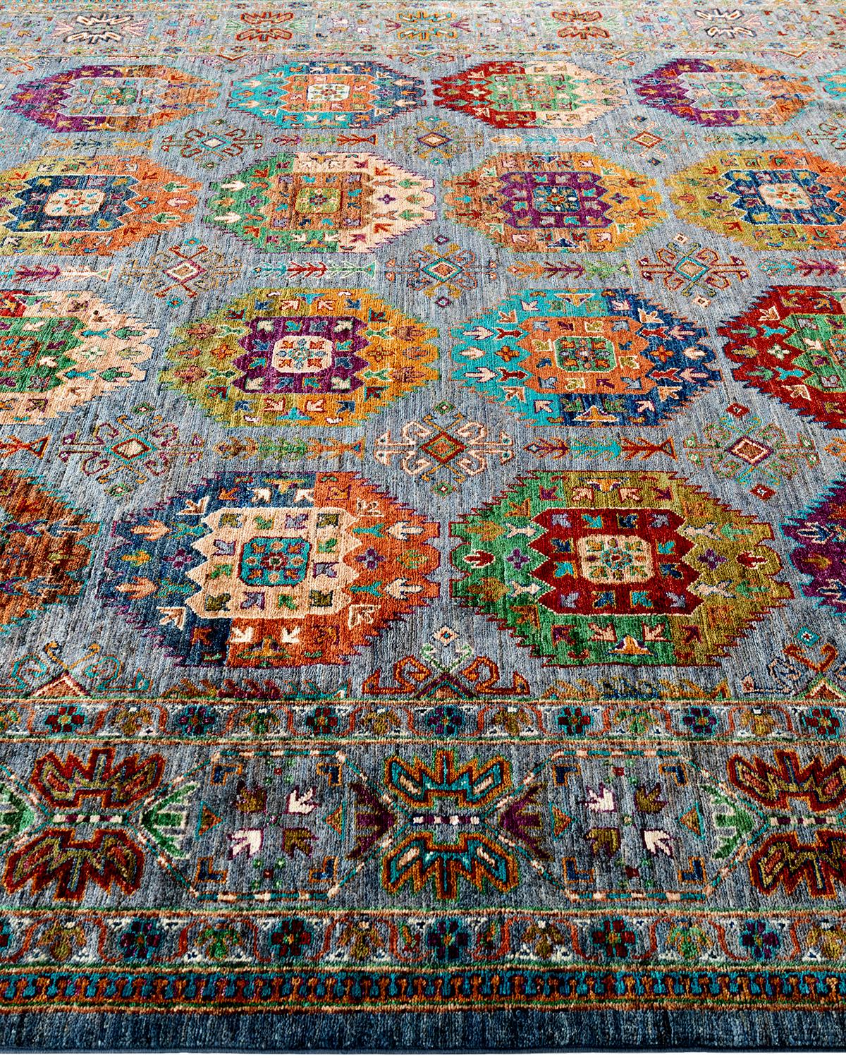 Noué à la main Tapis de laine gris de Bohème noué à la main 8' 0