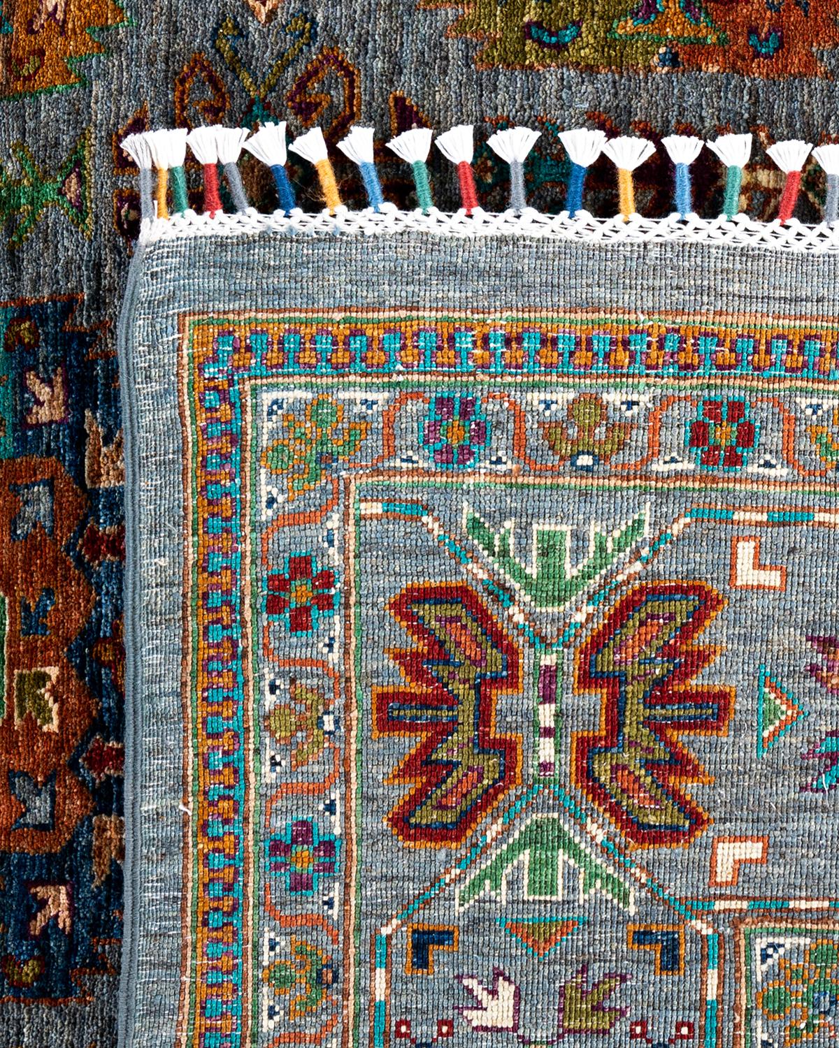 Tapis de laine gris de Bohème noué à la main 8' 0