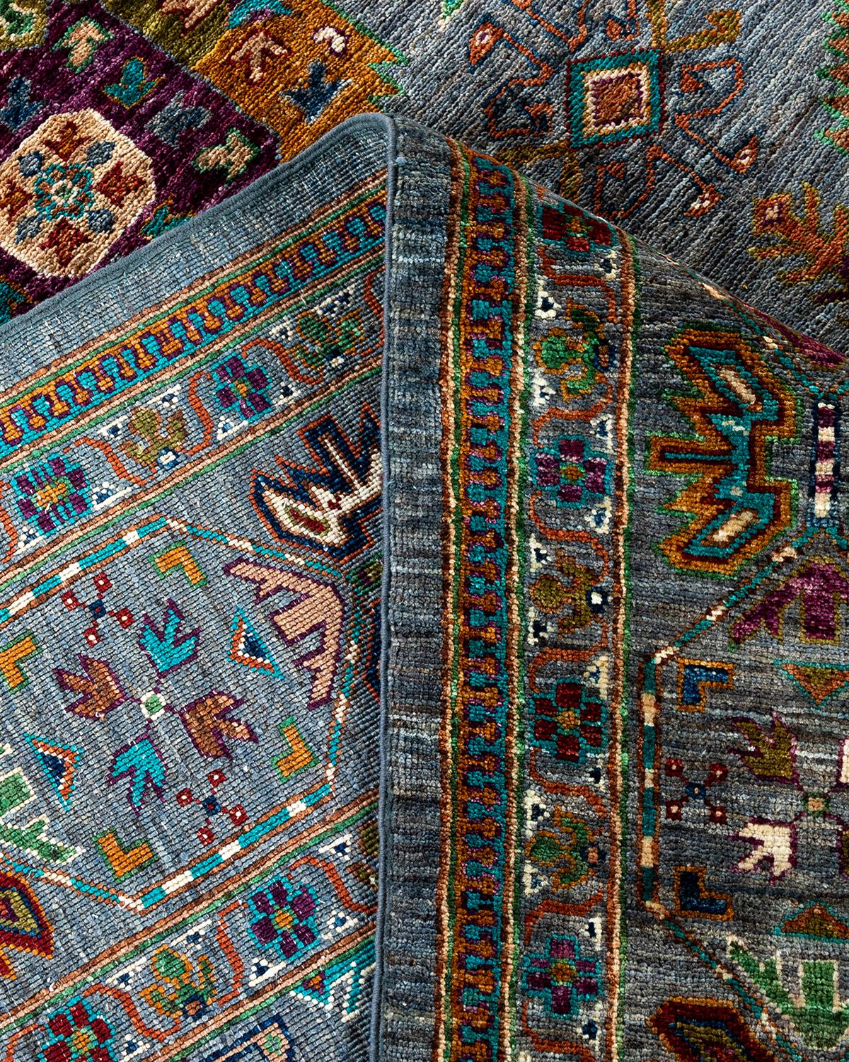XXIe siècle et contemporain Tapis de laine gris de Bohème noué à la main 8' 0