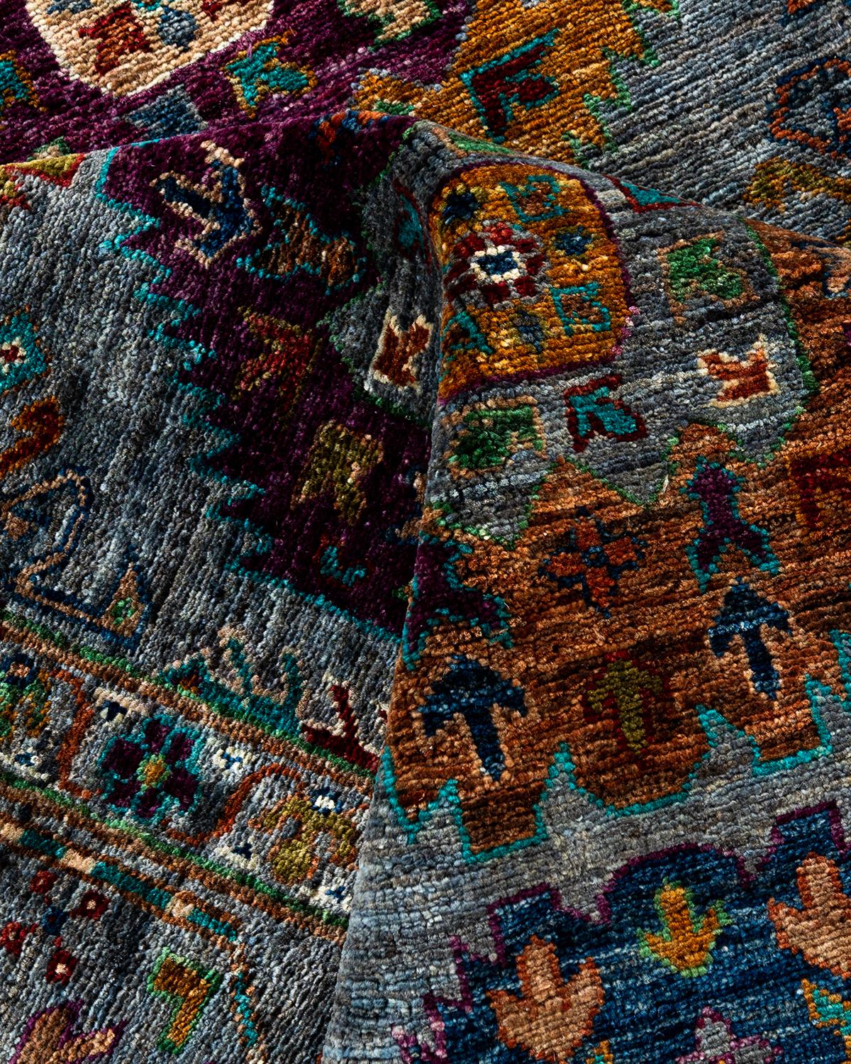 Laine Tapis de laine gris de Bohème noué à la main 8' 0