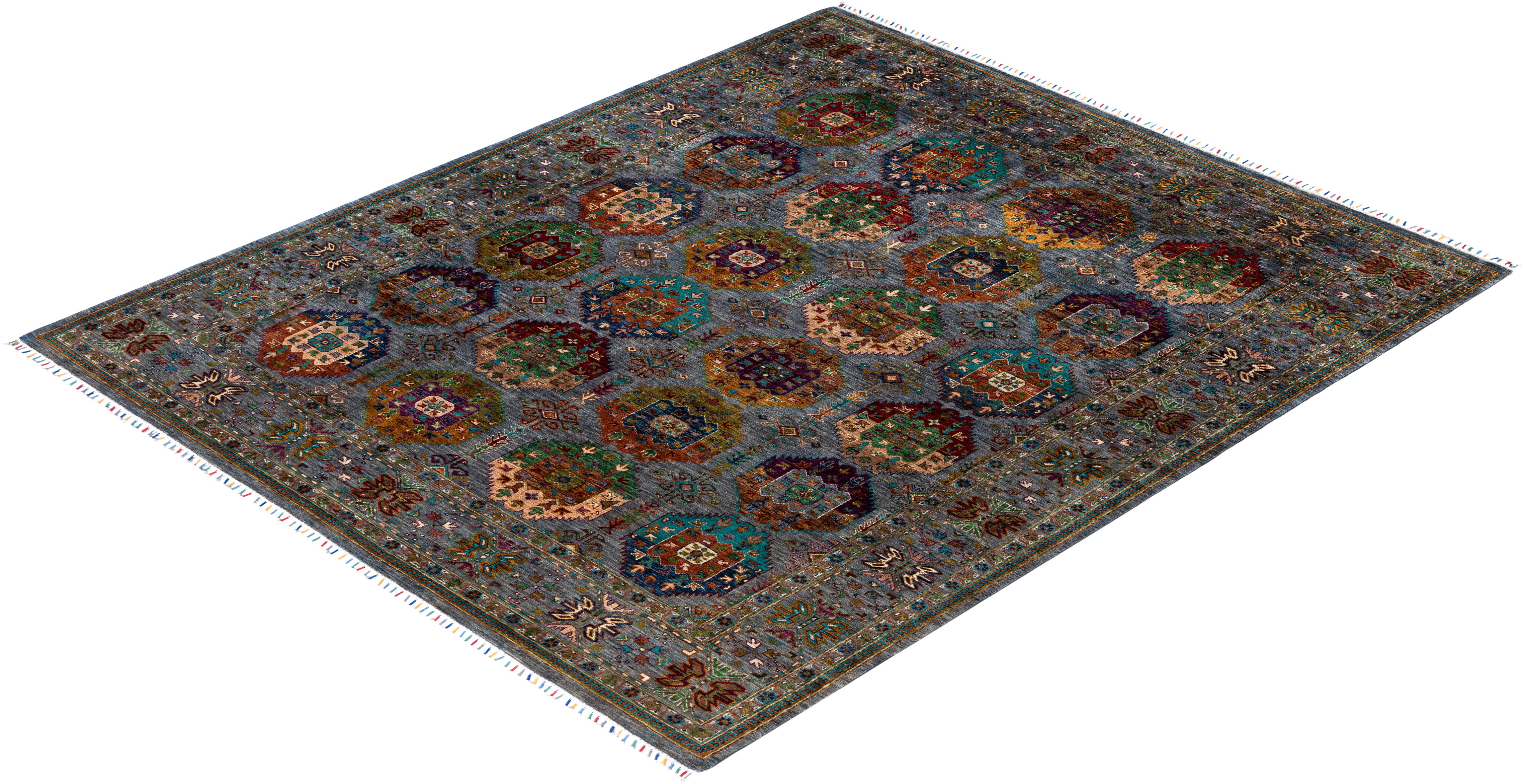 Tapis de laine gris de Bohème noué à la main 8' 0