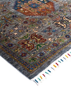 Handgeknüpfter grauer Teppich aus Wolle im böhmischen Stammesstil 8' 3" x 10' 0"