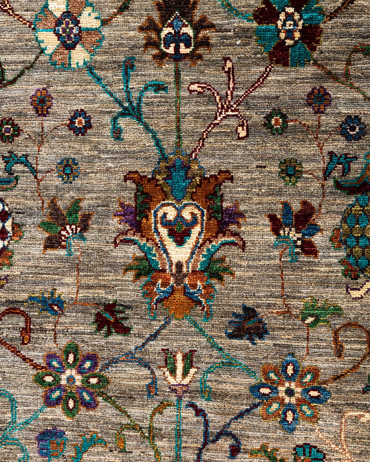 Pakistanais Tapis de laine gris de Bohème noué à la main 8' 3