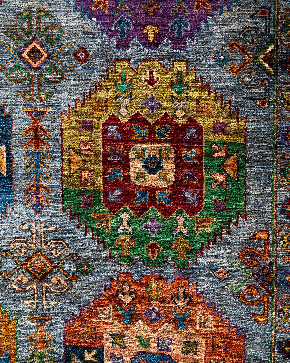 Pakistanais Tapis de laine gris de Bohème noué à la main 8' 3
