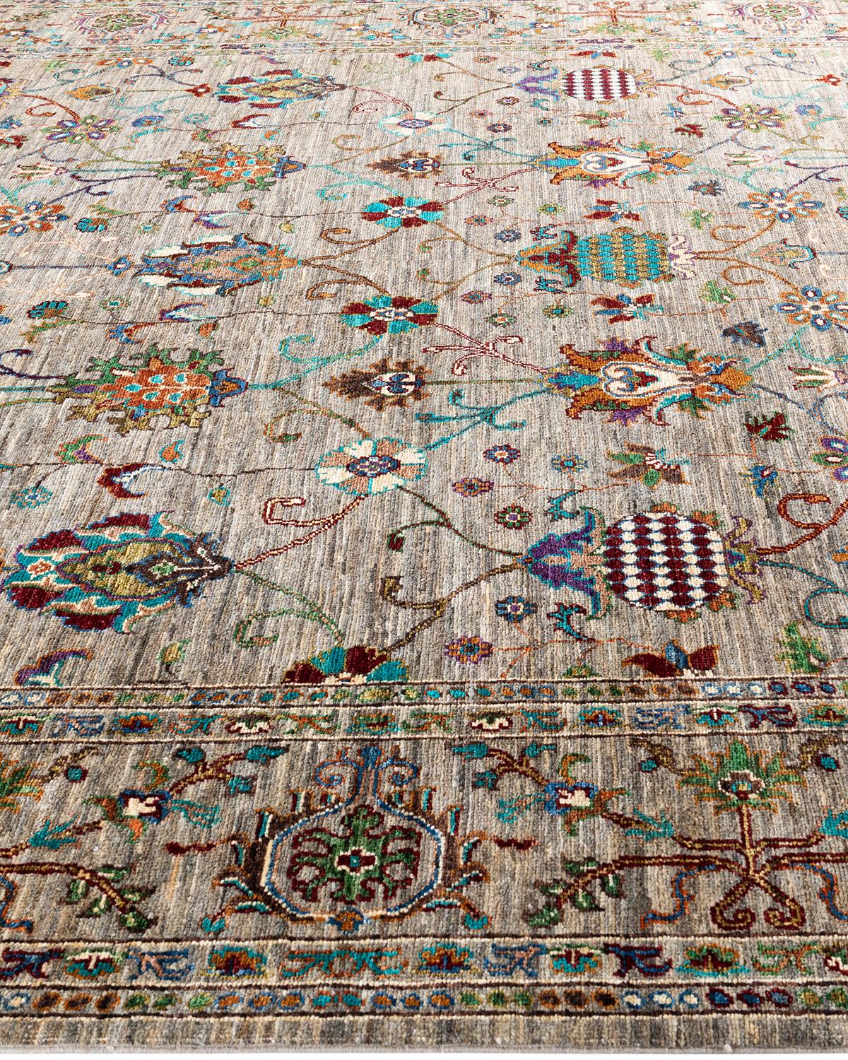 Noué à la main Tapis de laine gris de Bohème noué à la main 8' 3