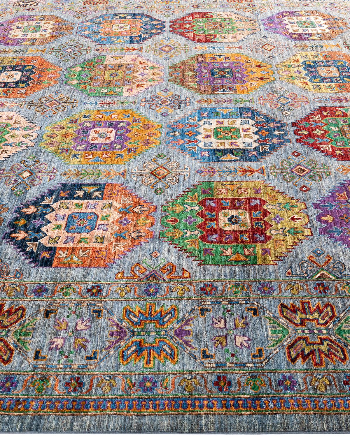 Noué à la main Tapis de laine gris de Bohème noué à la main 8' 3