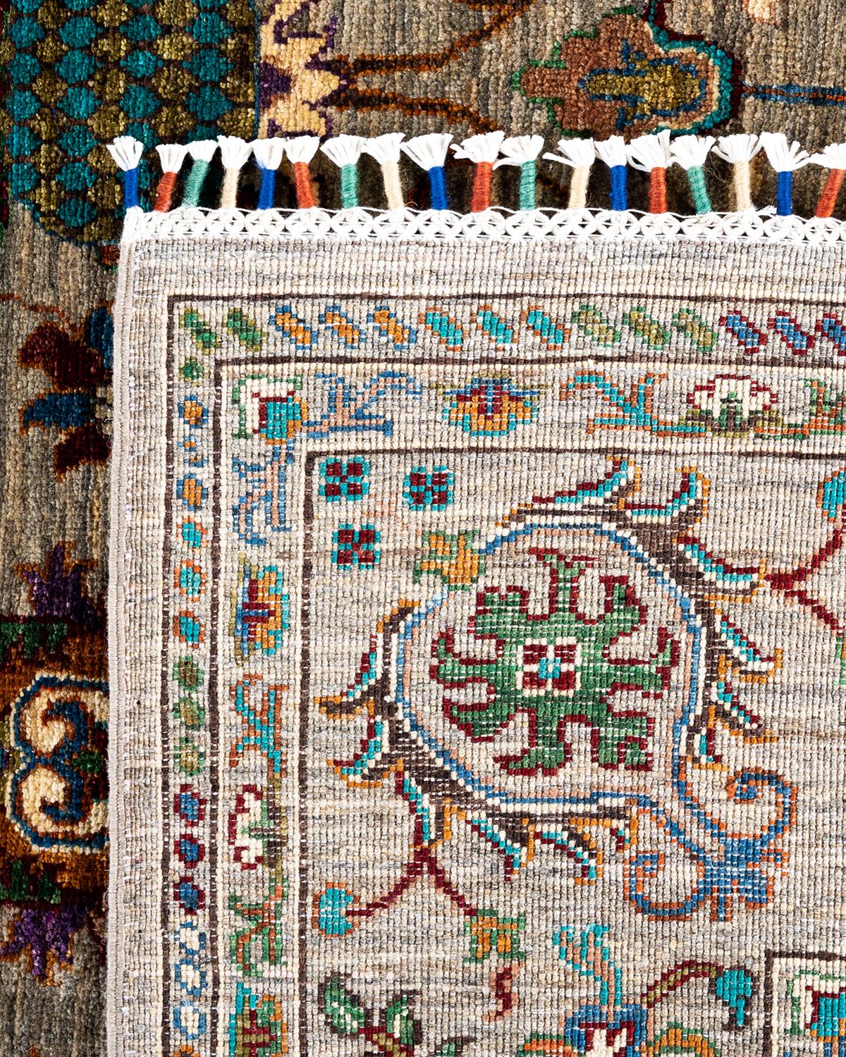 Tapis de laine gris de Bohème noué à la main 8' 3