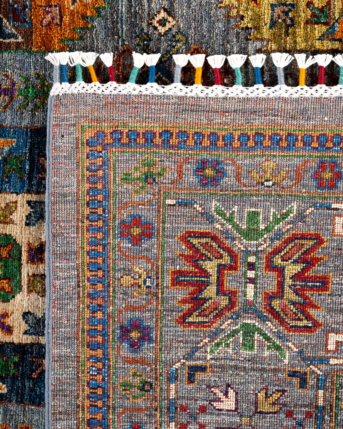 Tapis de laine gris de Bohème noué à la main 8' 3