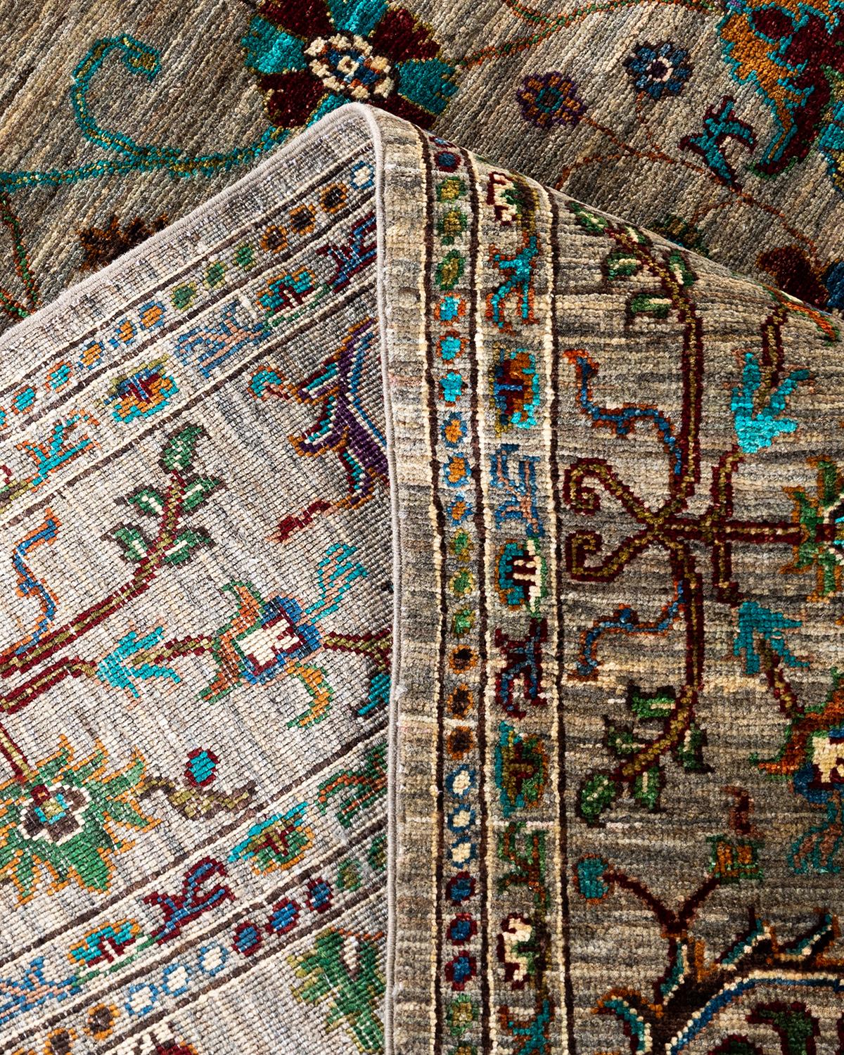 XXIe siècle et contemporain Tapis de laine gris de Bohème noué à la main 8' 3