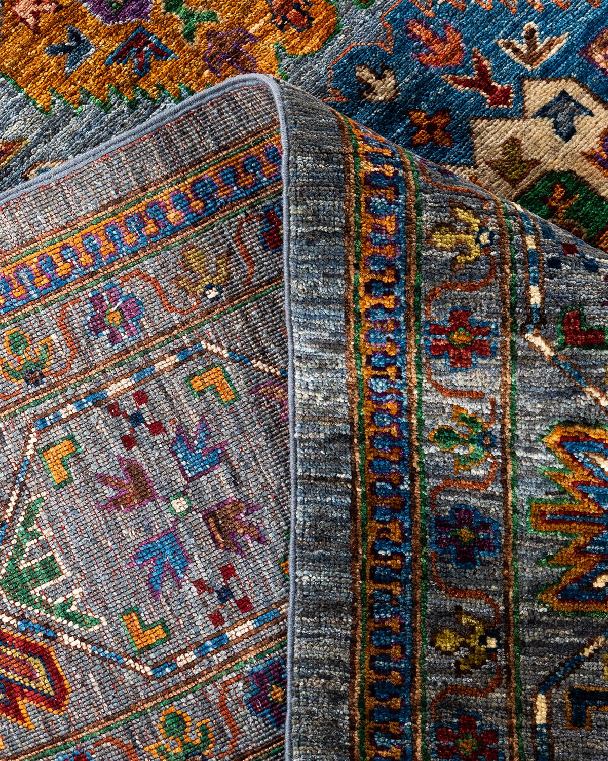 XXIe siècle et contemporain Tapis de laine gris de Bohème noué à la main 8' 3