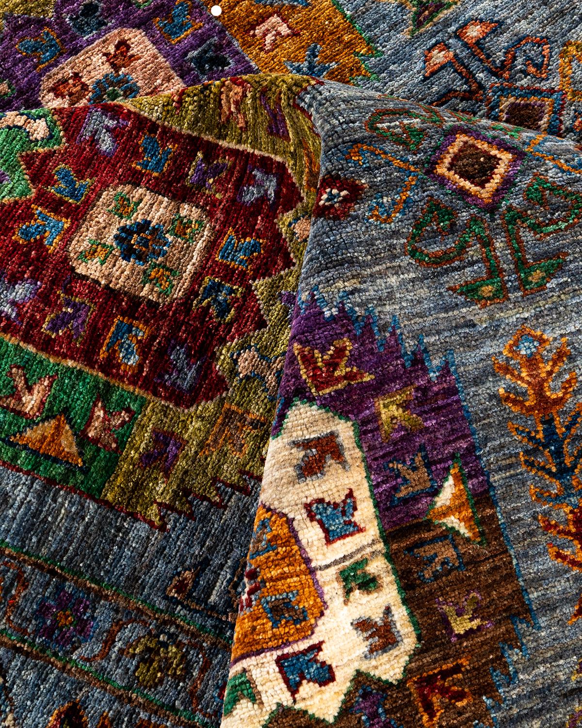 Laine Tapis de laine gris de Bohème noué à la main 8' 3