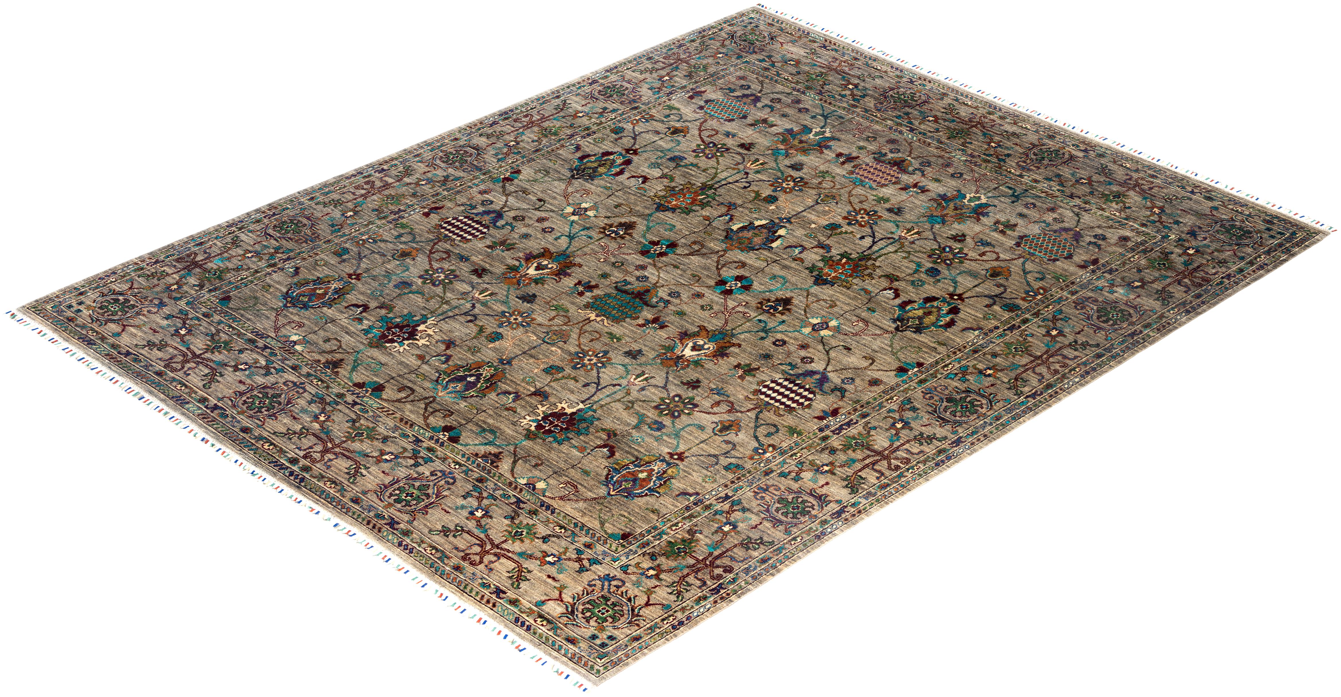Tapis de laine gris de Bohème noué à la main 8' 3