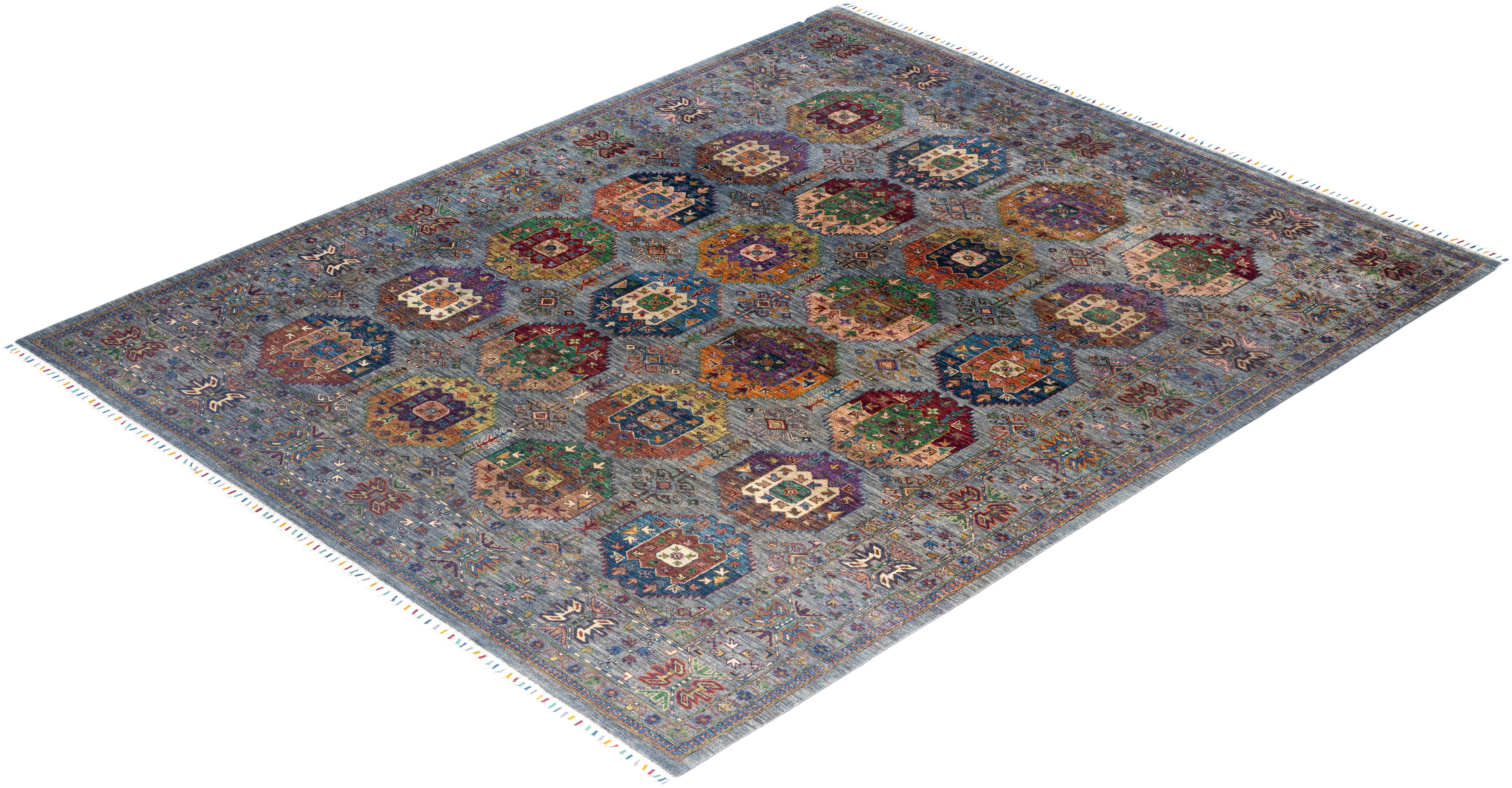 Tapis de laine gris de Bohème noué à la main 8' 3
