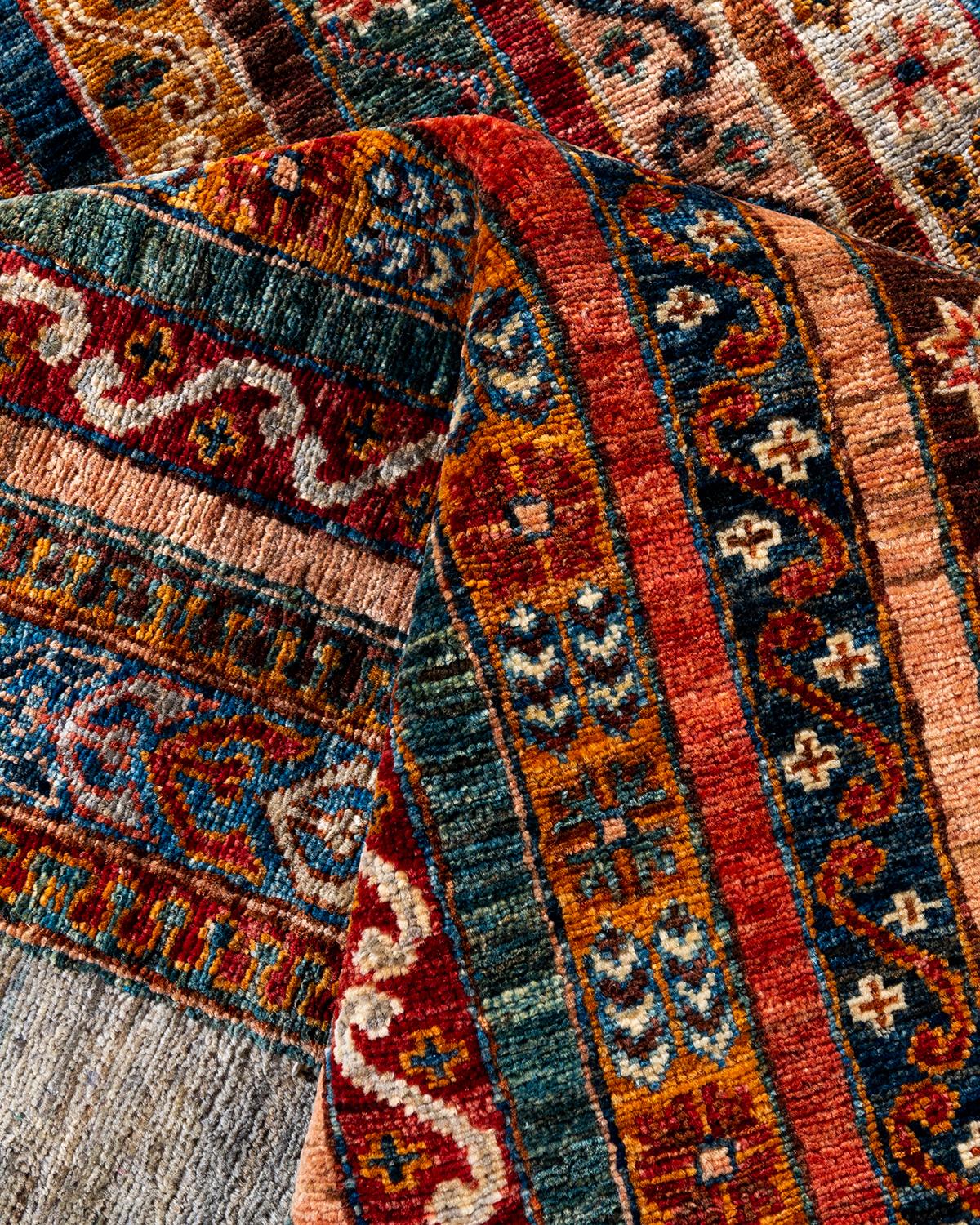 Laine Tapis de laine gris de Bohème noué à la main 8' 3