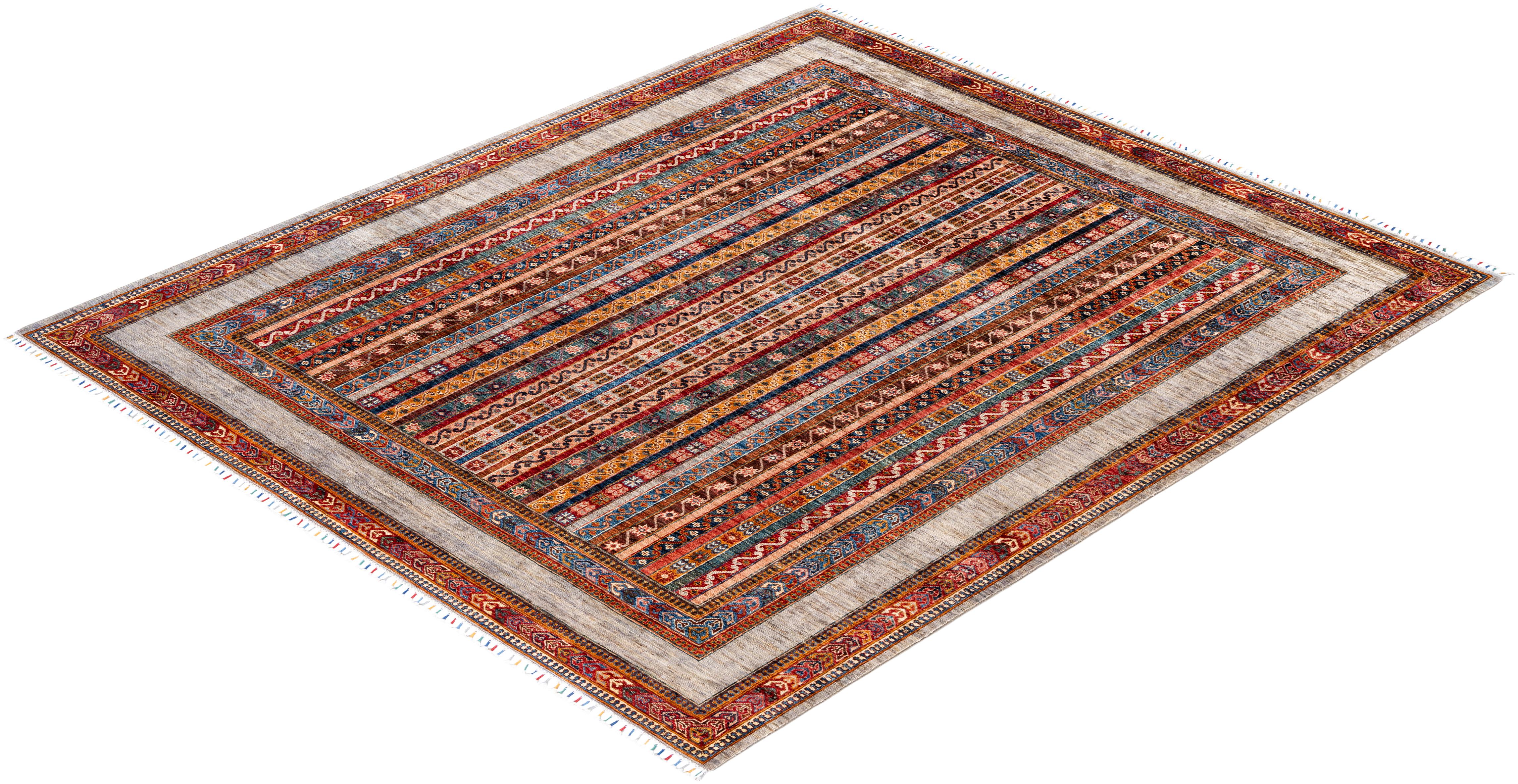 Tapis de laine gris de Bohème noué à la main 8' 3