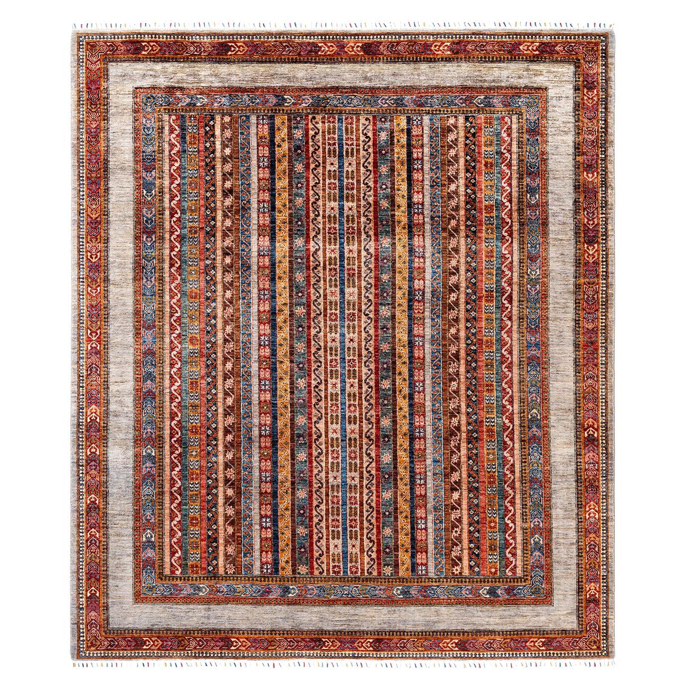 Bohemian Tribal Hand Knotted Wool Gray Area Rug 8' 3" x 9' 6"