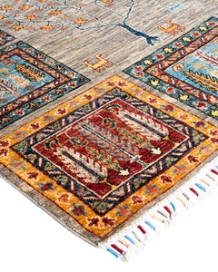 Handgeknüpfter grauer Teppich aus Wolle im böhmischen Stammesstil 8' 4" x 9' 8"