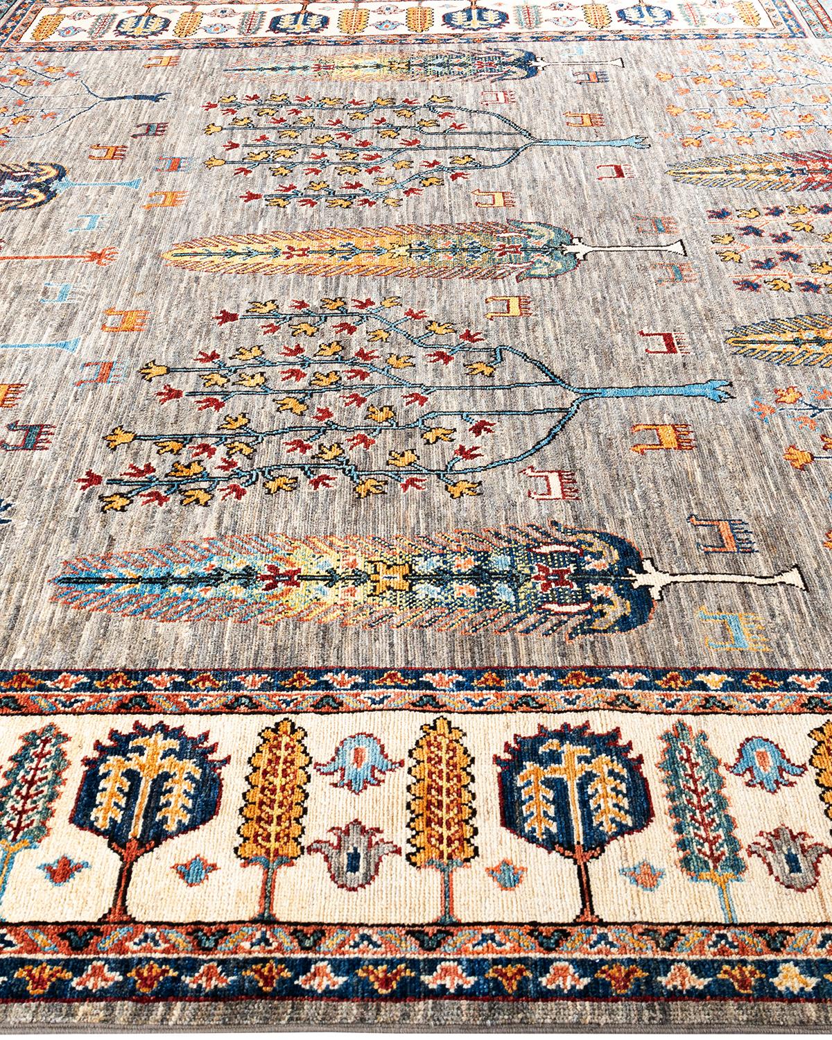 Noué à la main Tapis de laine gris de Bohème noué à la main 8' 4