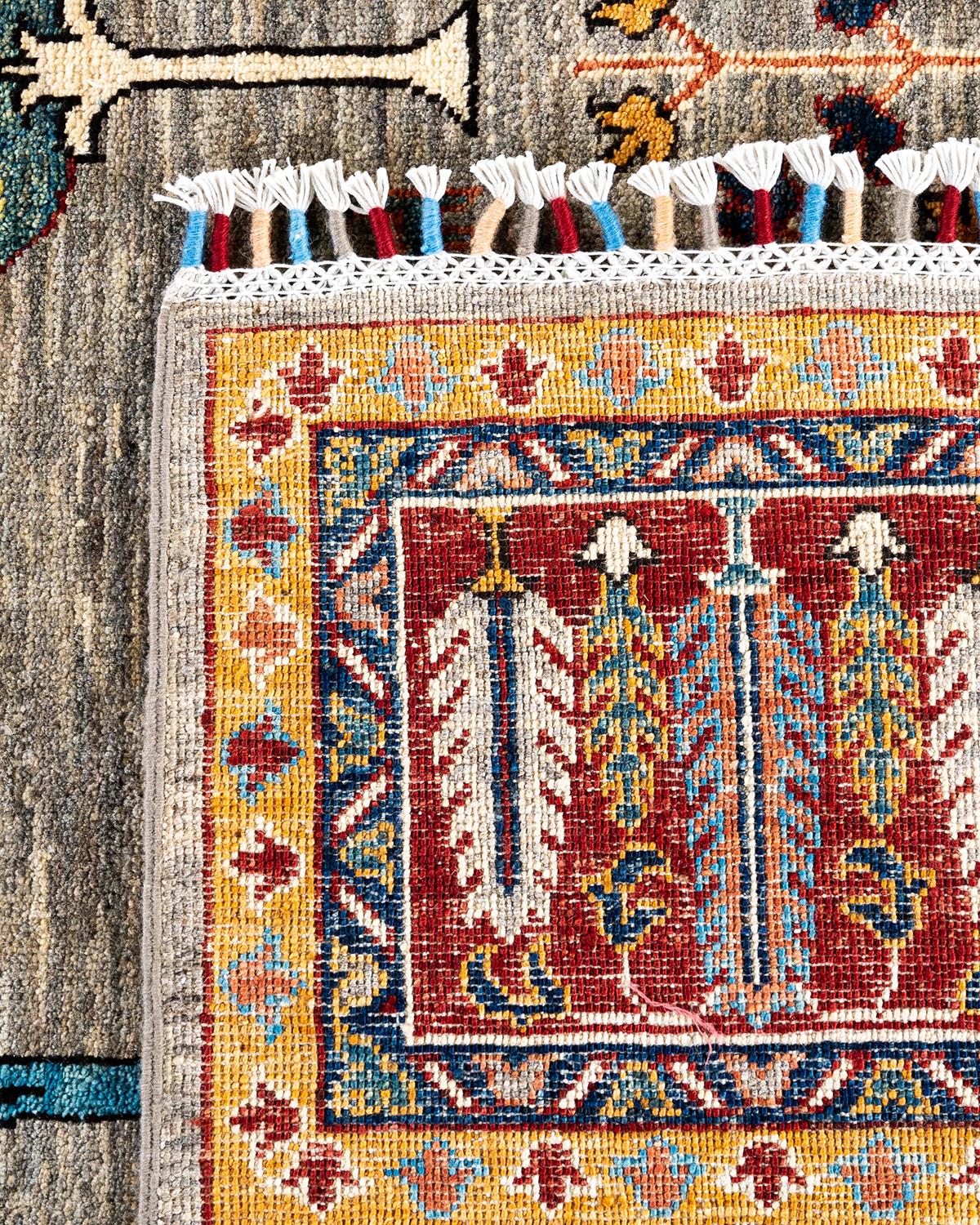 Tapis de laine gris de Bohème noué à la main 8' 4