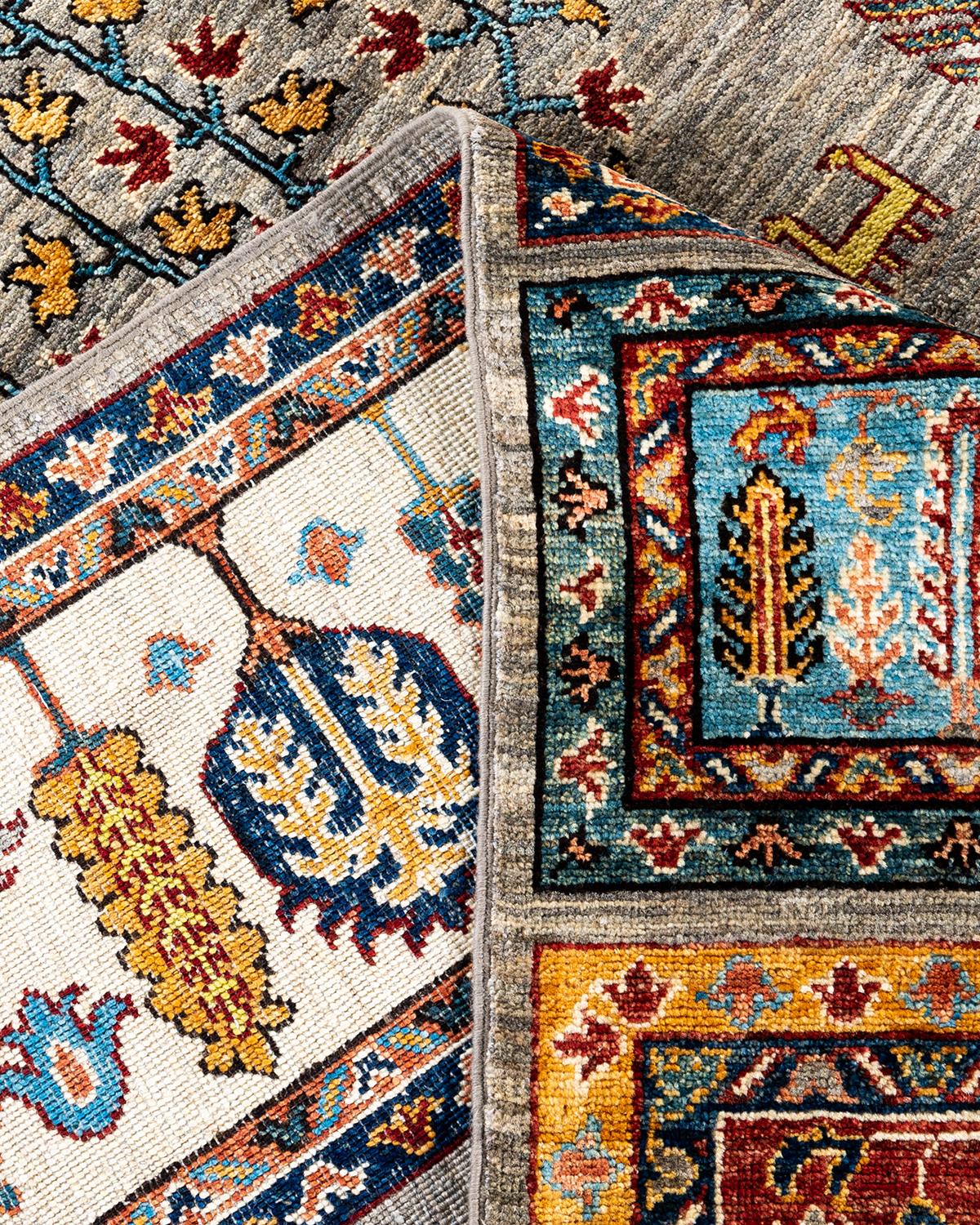 XXIe siècle et contemporain Tapis de laine gris de Bohème noué à la main 8' 4