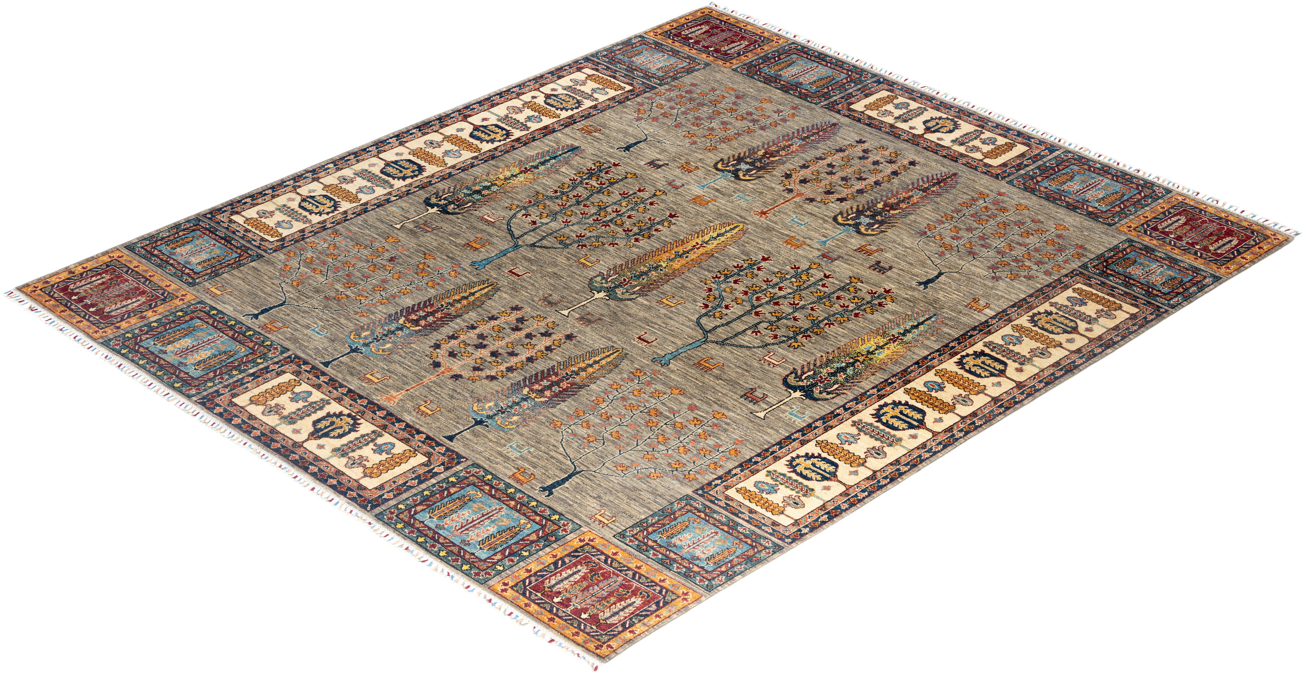 Tapis de laine gris de Bohème noué à la main 8' 4