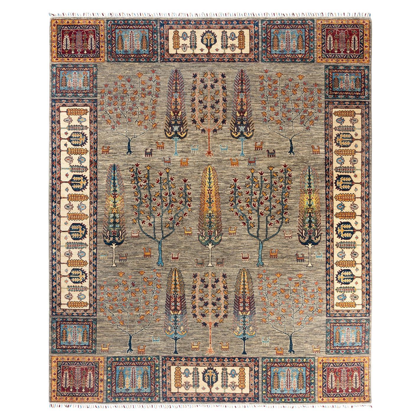 Bohemian Tribal Hand Knotted Wool Gray Area Rug 8' 4" x 9' 8"