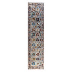 Bohemian Tribal Hand Knotted Wool Gray Runner 2' 9" x 11' 4"