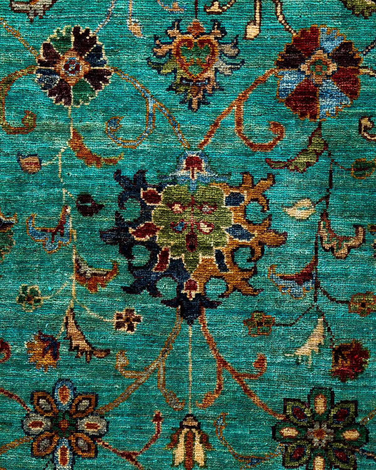 Pakistanais Tapis de laine vert de Bohème noué à la main 8' 1