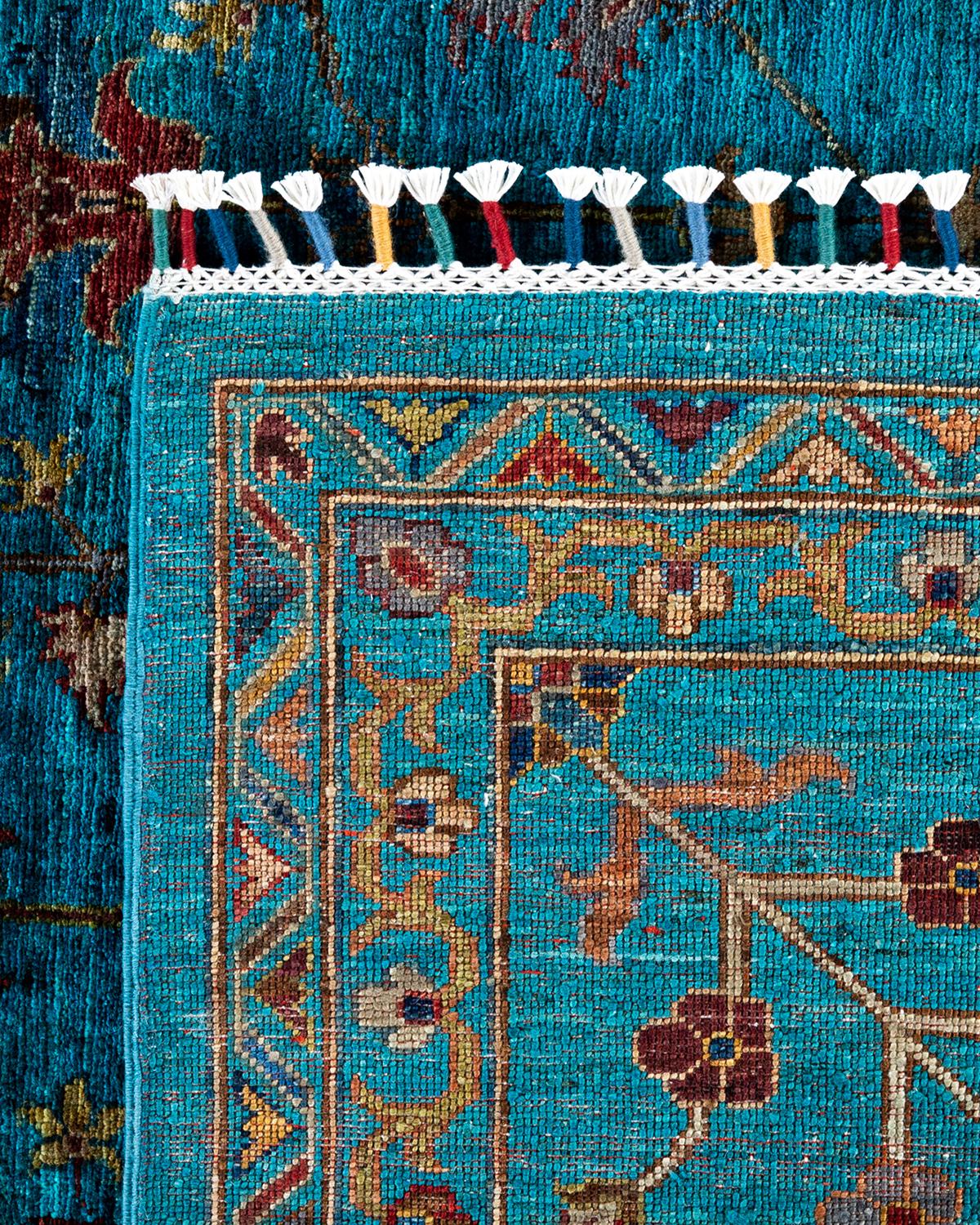 Tapis de laine vert de Bohème noué à la main 8' 10