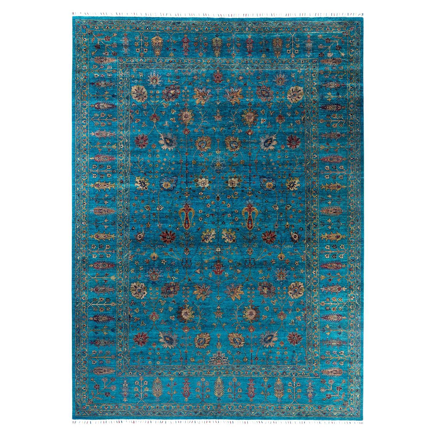 Bohemian Tribal Hand Knotted Wool Green Area Rug 8' 10" x 12' 0"