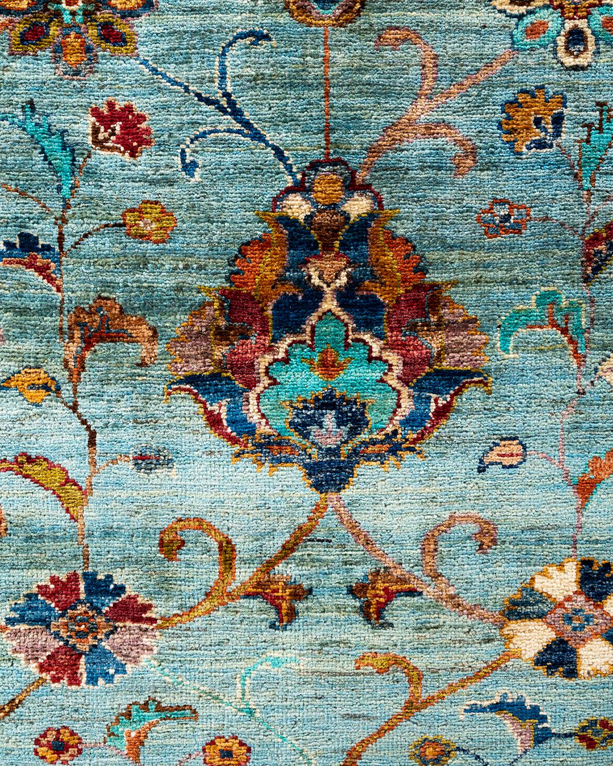 Pakistani Bohemian Tribal Hand Knotted Wool Green Area Rug 8' 11