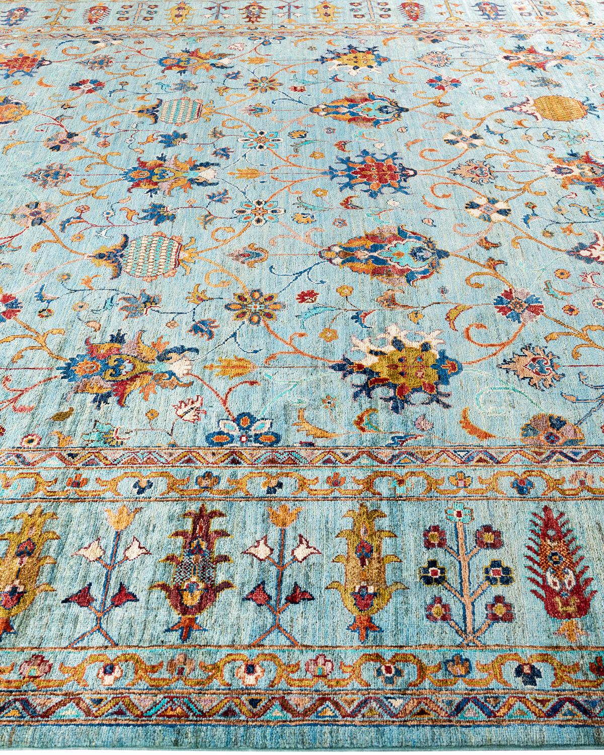 Hand-Knotted Bohemian Tribal Hand Knotted Wool Green Area Rug 8' 11