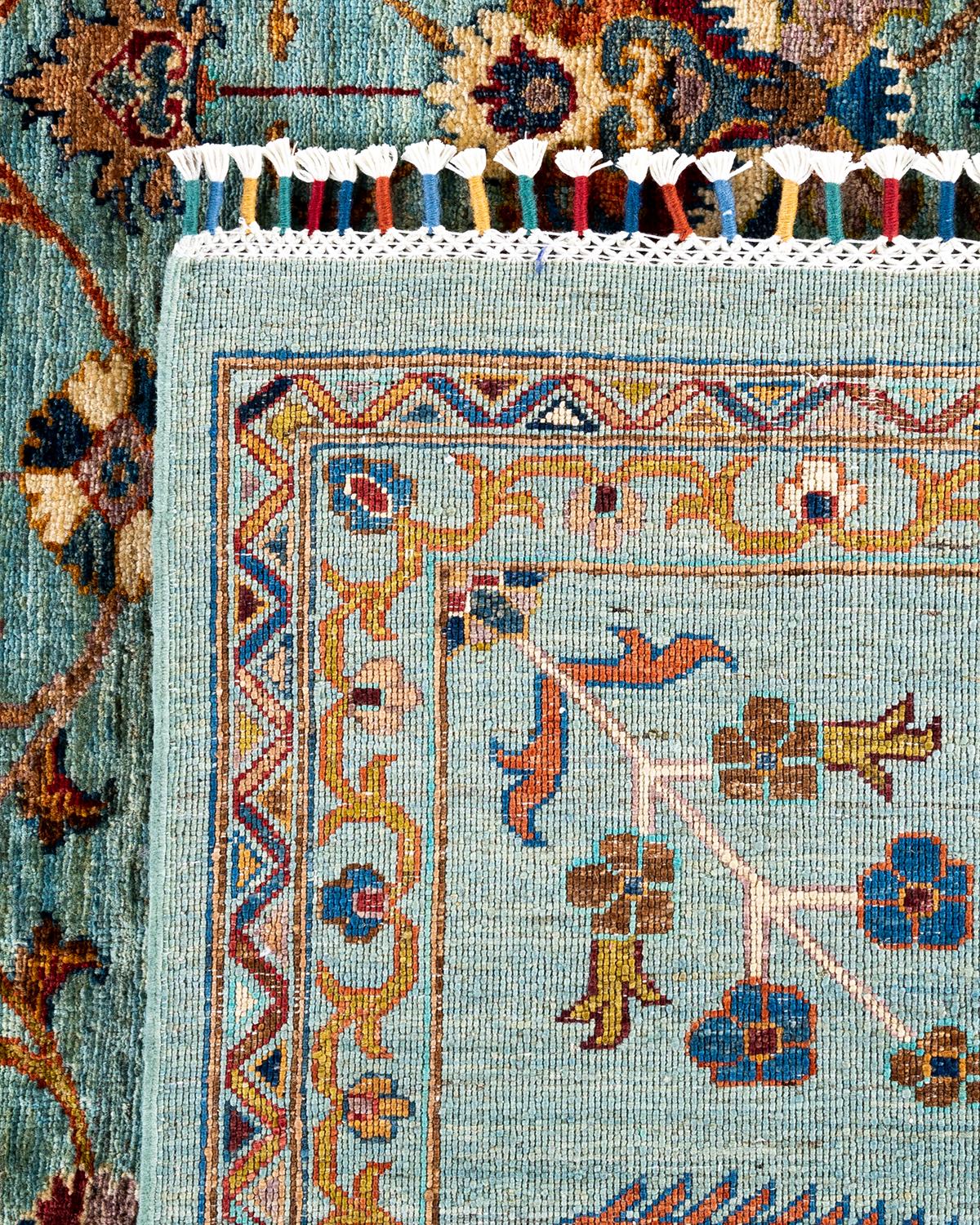 Bohemian Tribal Hand Knotted Wool Green Area Rug 8' 11