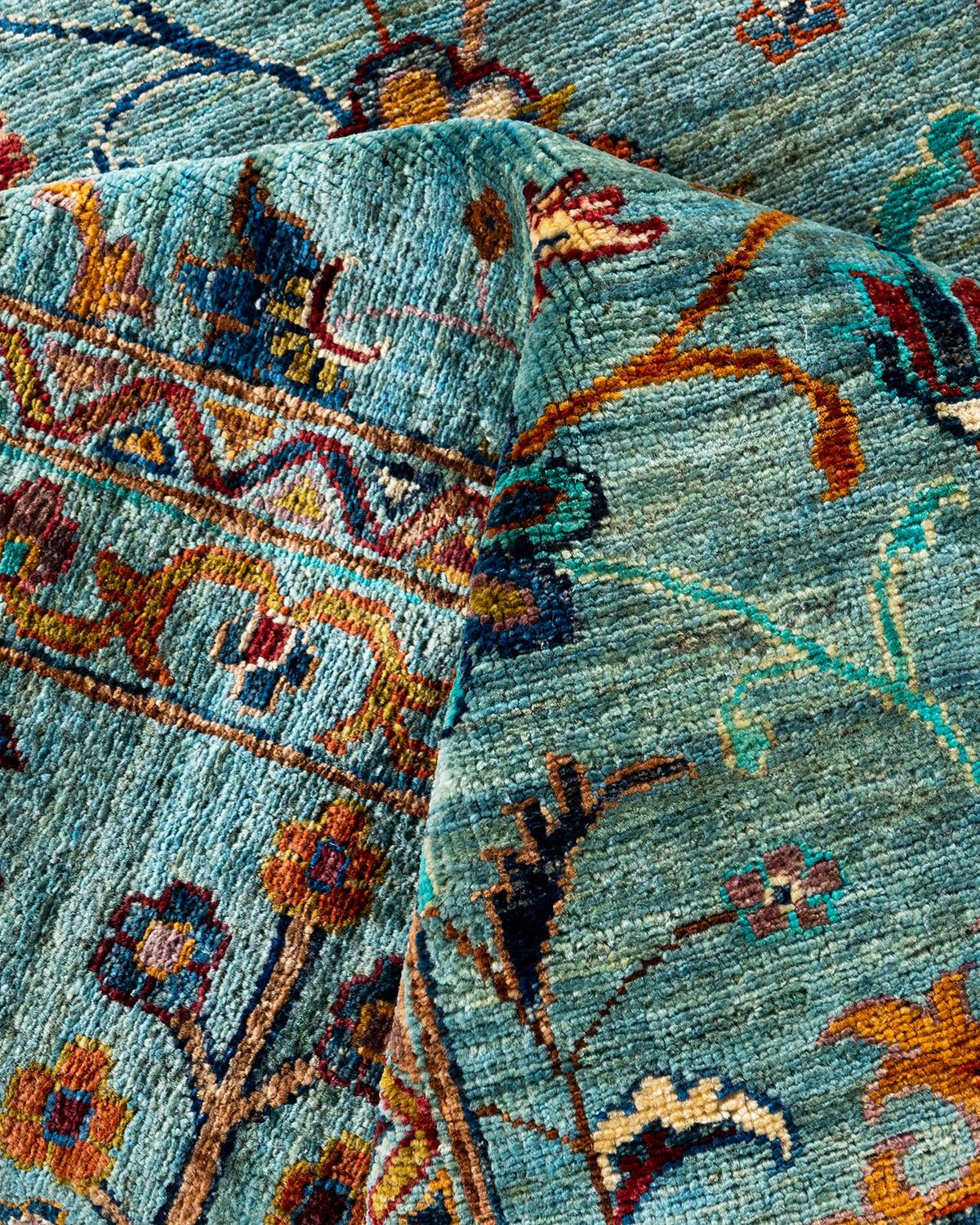 Bohemian Tribal Hand Knotted Wool Green Area Rug 8' 11