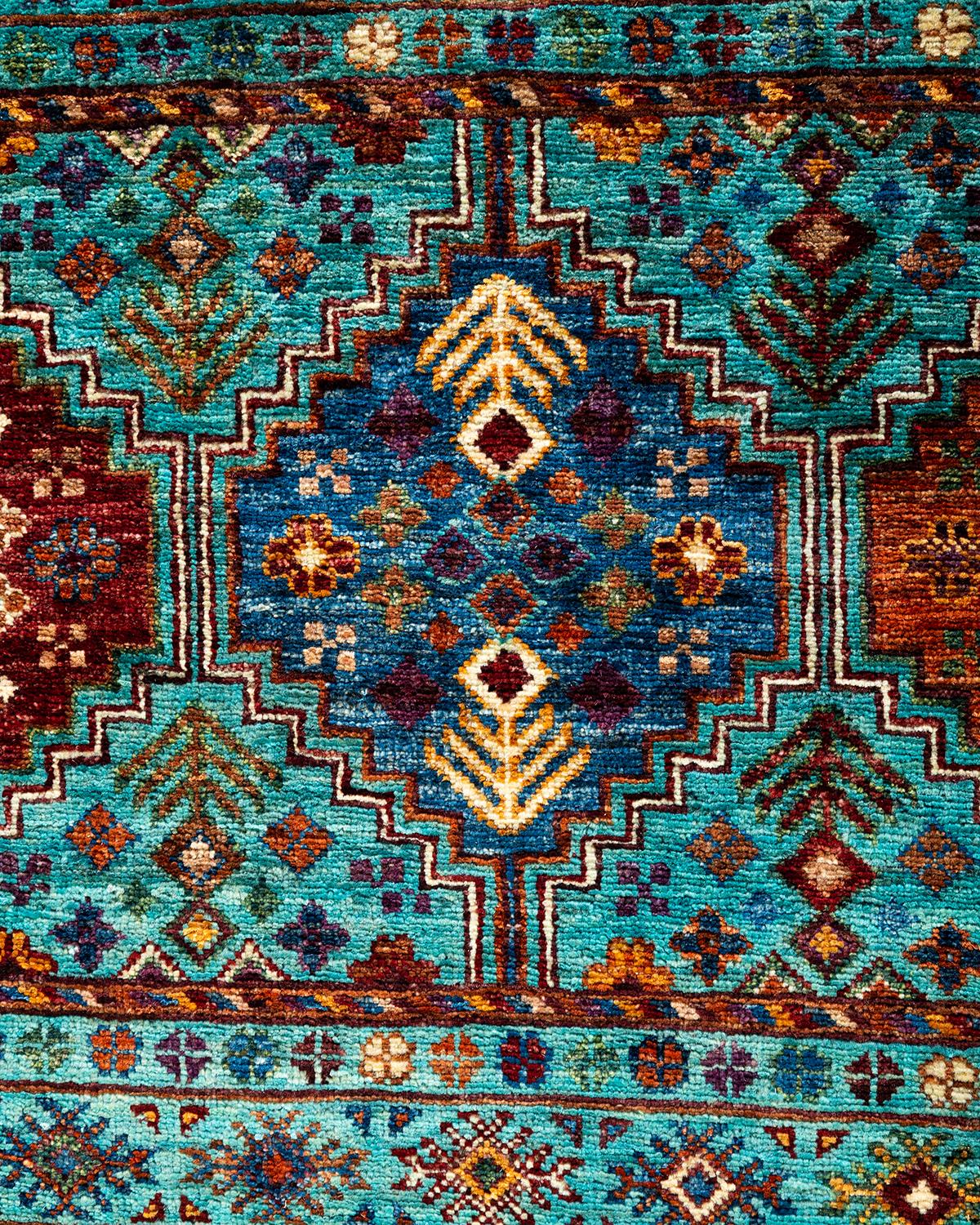 Pakistanais Tapis de laine vert de Bohème noué à la main 8' 2