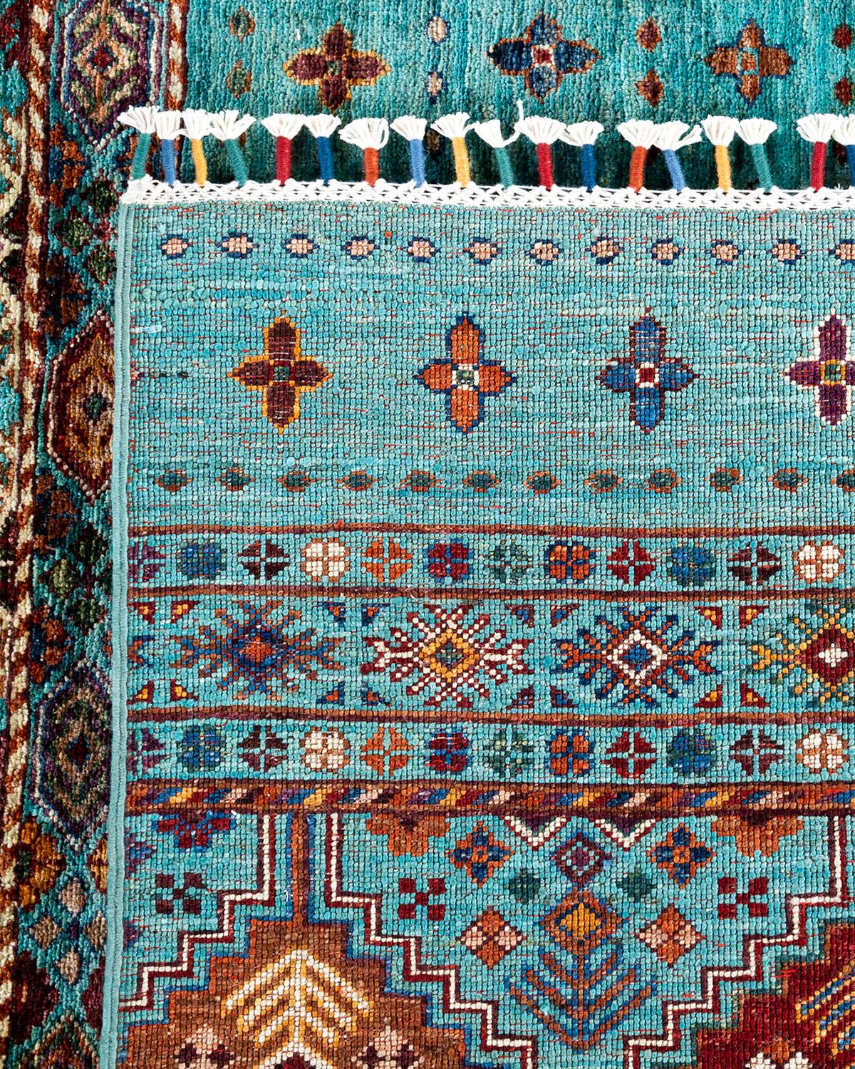 Tapis de laine vert de Bohème noué à la main 8' 2