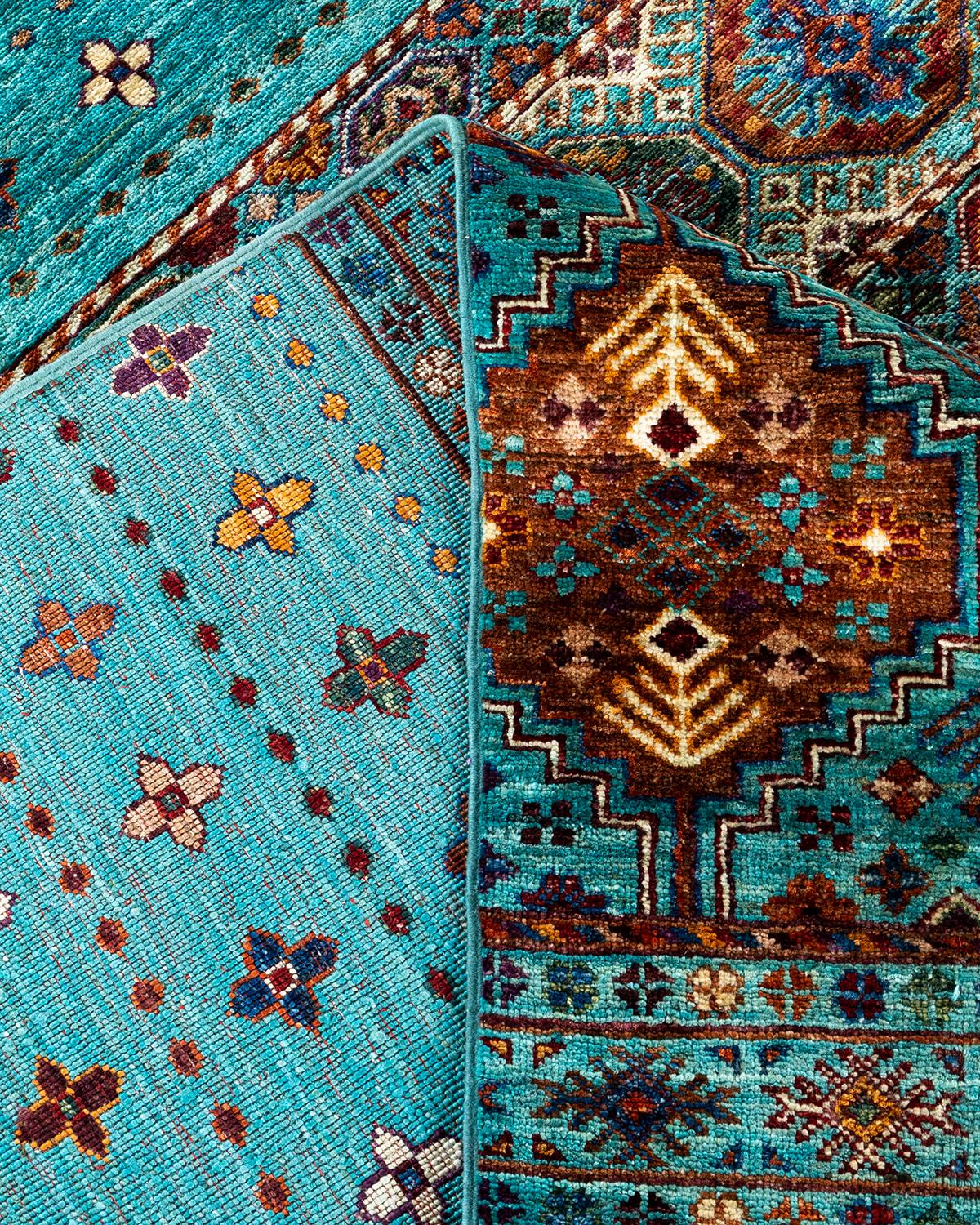 XXIe siècle et contemporain Tapis de laine vert de Bohème noué à la main 8' 2